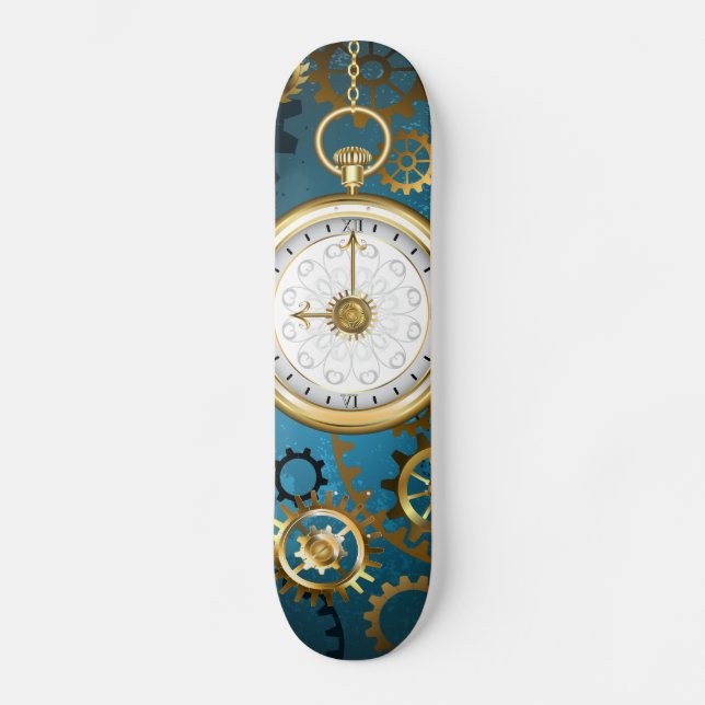 Steampun türkis Hintergrund mit Gears Skateboard (Vorderseite)