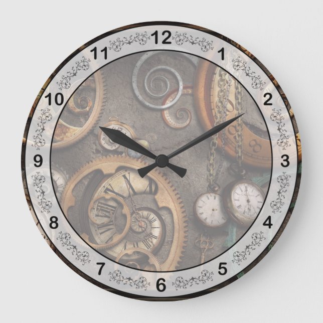 Steampunk - Abstrakt - Zeit ist kompliziert Große Wanduhr (Vorderseite)