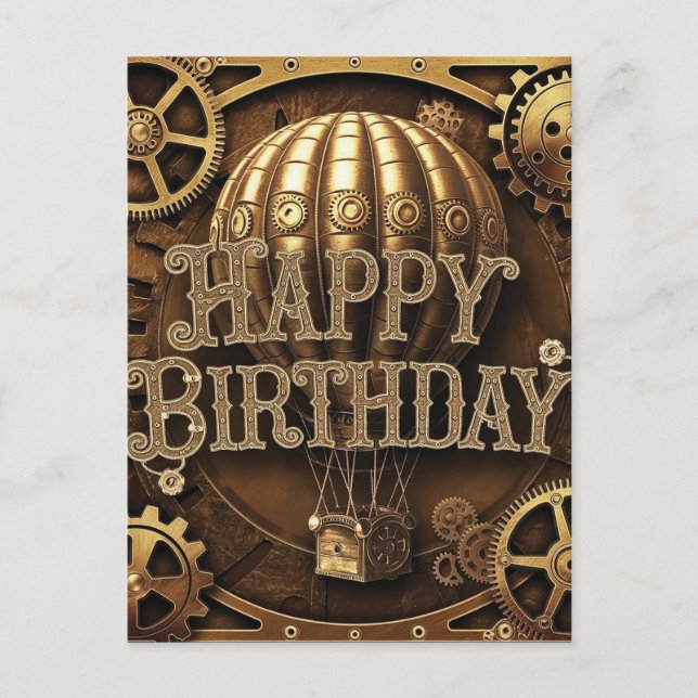 Steampunk Adventure Birthday Design Postkarte (Vorderseite)