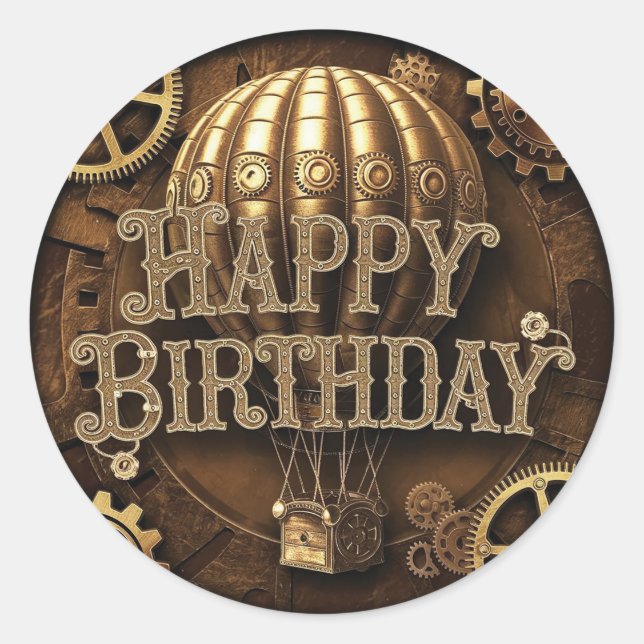 Steampunk Adventure Birthday Design Runder Aufkleber (Vorderseite)