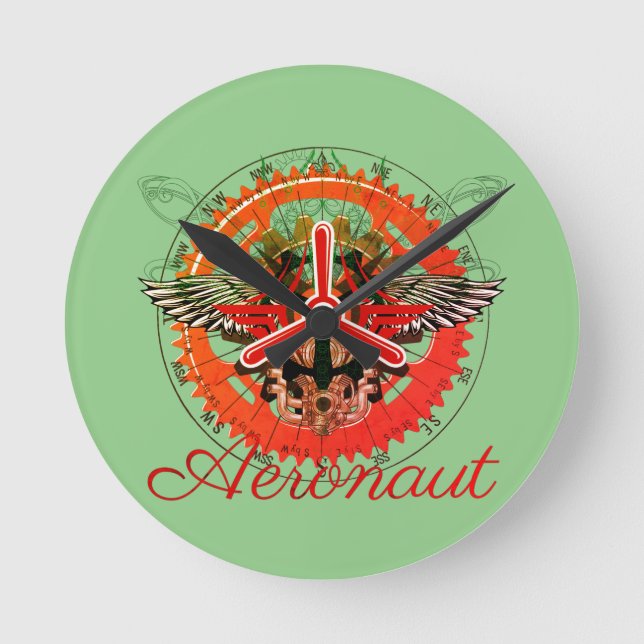 Steampunk Aeronaut, Himmelsmechanik Runde Wanduhr (Vorderseite)