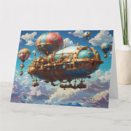 Steampunk Airship and Balloons in Sky Karte