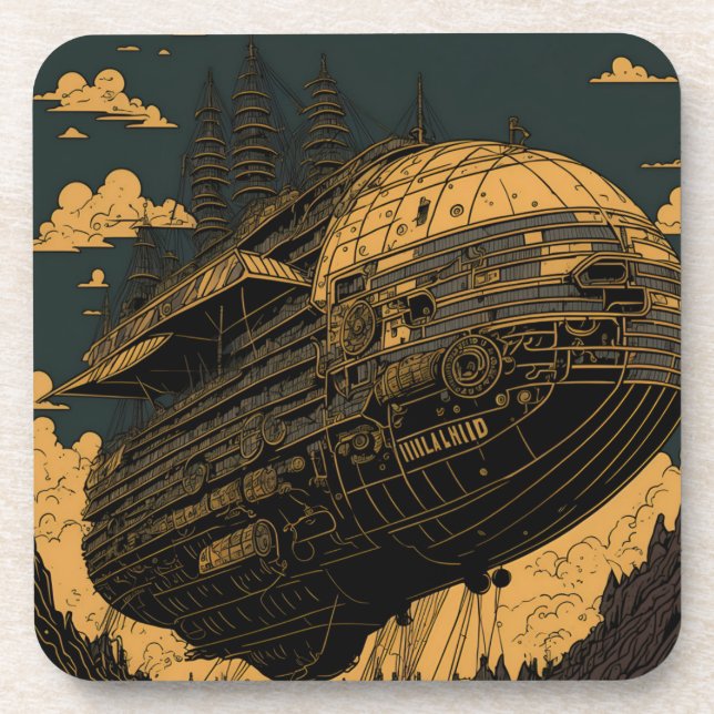 Steampunk Airship Untersetzer - Vintage Elegance (Vorderseite)