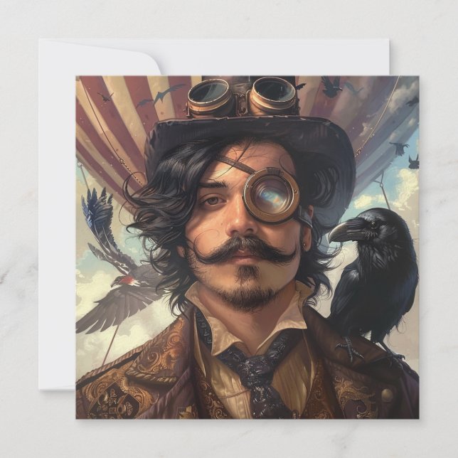 Steampunk Airship Viktorianisch Industrial Raven Einladung (Vorderseite)