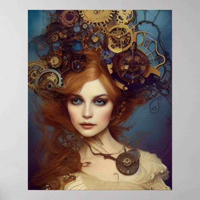Steampunk Alice Atemberaubend Fantasy Portrait Poster (Vorne)