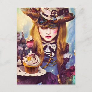 Steampunk Alice mit Cupcakes Postkarte