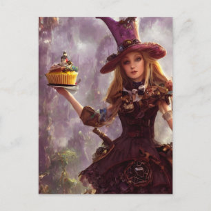 Steampunk-Alice mit einem Cupcuke Postkarte