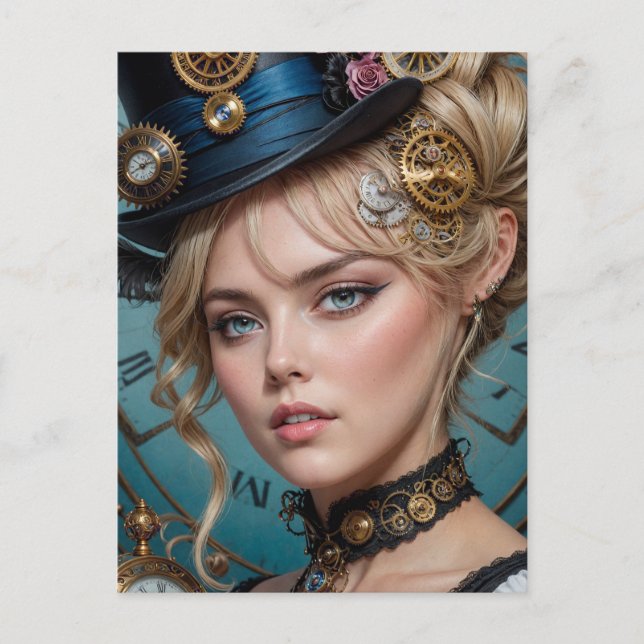 Steampunk Alice Postkarte (Vorderseite)