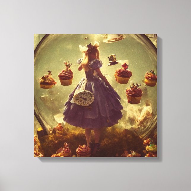Steampunk Alice und Cupcakes Leinwanddruck (Vorderseite)