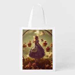 Steampunk Alice und Cupcakes Wiederverwendbare Einkaufstasche