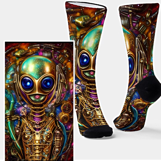 Steampunk Alien Green Blue & Brown Socken (Von Creator hochgeladen)