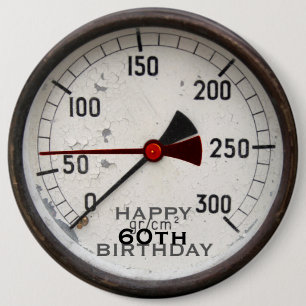 Steampunk altes Manometer-60. Geburtstags-Knopf Button