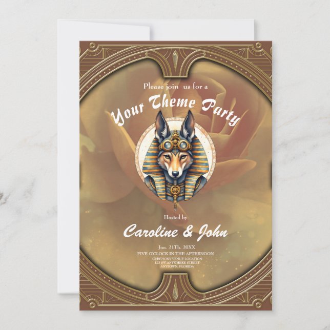 Steampunk Anubis Fox Portrait Einladung (Vorderseite)
