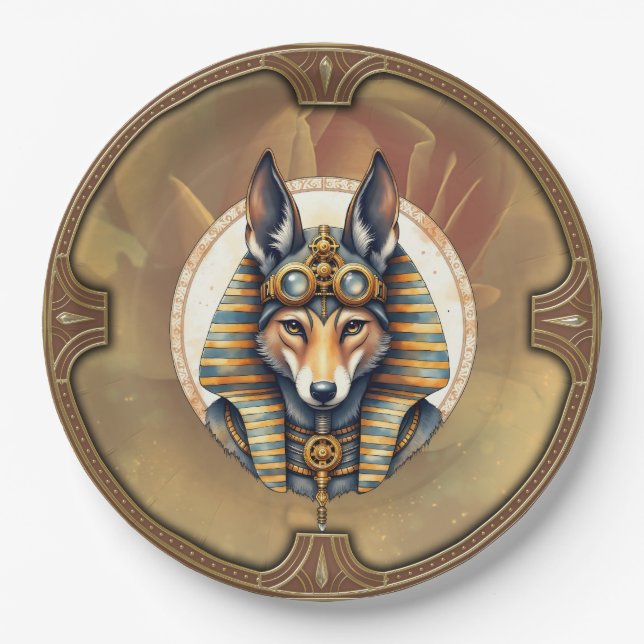 Steampunk Anubis Fox Portrait Pappteller (Vorderseite)