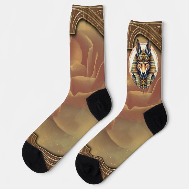 Steampunk Anubis Fox Portrait Socken (Linkes Detail)