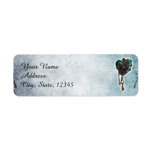 Steampunk Aquamarin Heart Wedding Label