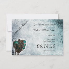 Steampunk Aquamarin Heart Wedding Save the Date