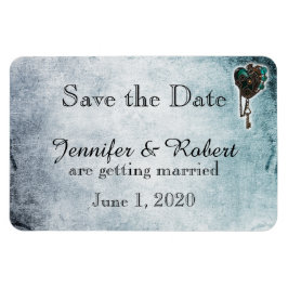 Steampunk Aquamarin Heart Wedding Save the Date Magnet