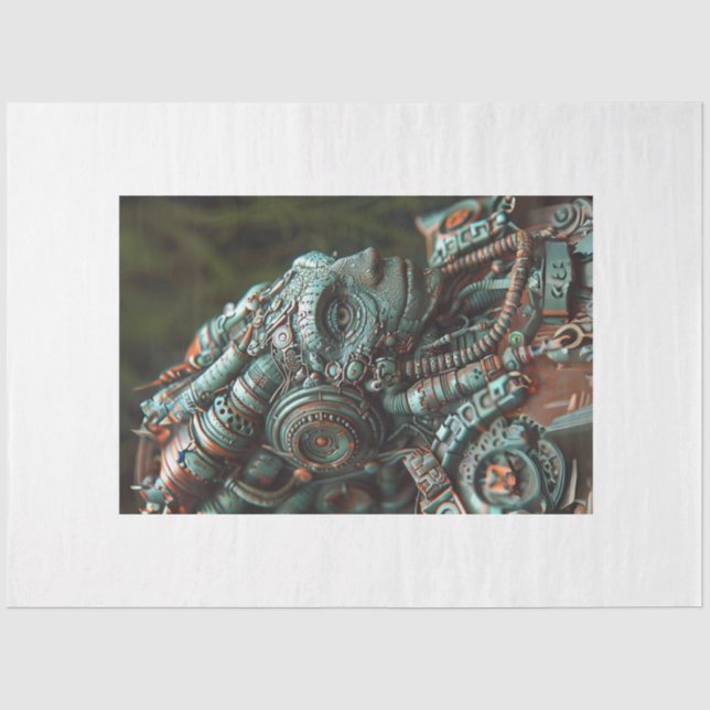 Steampunk Aquamarin Orange Lizard Decoupage Seidenpapier (Vorderseite)