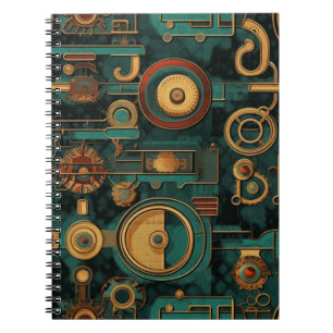Steampunk Aquamarin Red Gold Notizblock