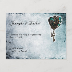 Steampunk aquamarine Herz UAWG Postkarte