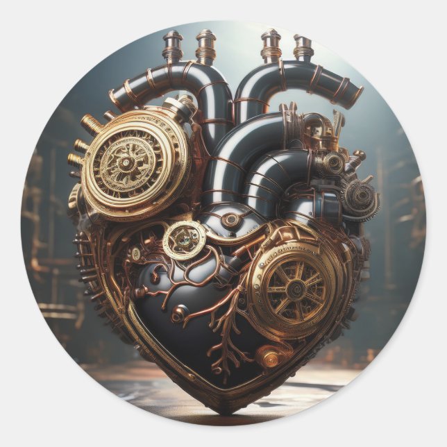 Steampunk Artificial Heart Runder Aufkleber (Vorderseite)