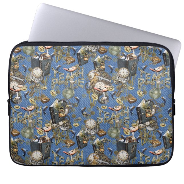 Steampunk auf Blue Denim Laptop Sleeve (Vorderseite)