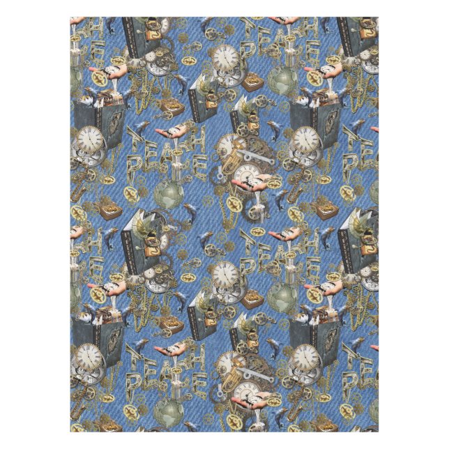 Steampunk auf Blue Denim Tablecloth Tischdecke (Vorderseite)