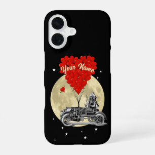 Steampunk-Auto und Liebesherz iPhone 16 Hülle