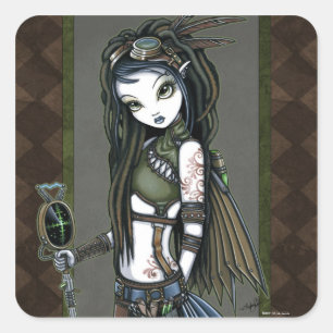 Steampunk Aviatrix Luftkleber "Cloud Burst" Quadratischer Aufkleber