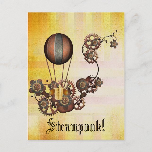 Steampunk Balloon Antik Gelb Postkarte (Vorderseite)