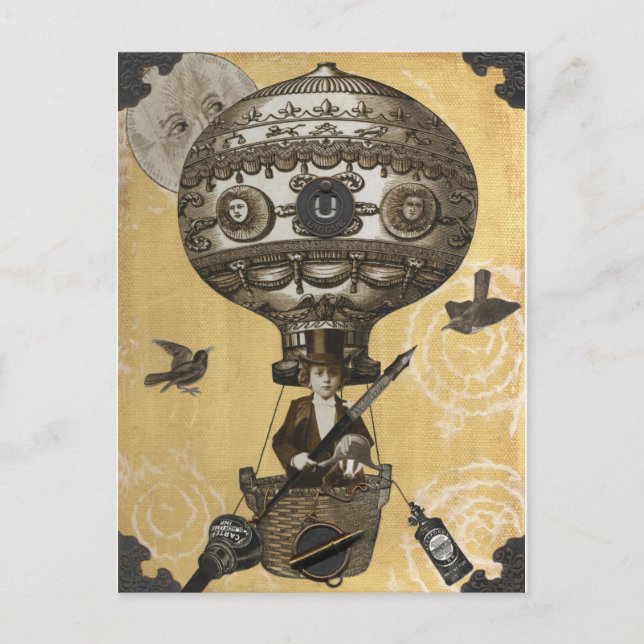 Steampunk Balloon Postkarte (Vorderseite)