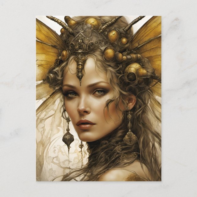 Steampunk Bee Insect Frau Postkarte (Vorderseite)