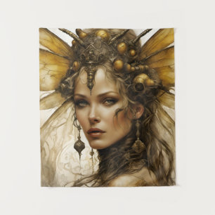 Steampunk Bee Insect Woman Tapestry Wandteppich