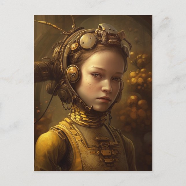 Steampunk Bee Keeper-Kinderportrait Postkarte (Vorderseite)