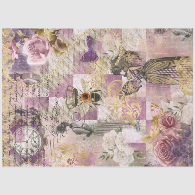 Steampunk Bee Viktorianisch Woman Pink Karos Skrip Seidenpapier (Vorderseite)