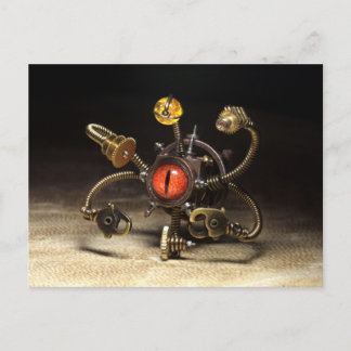 Steampunk Beholder Robot Postkarte
