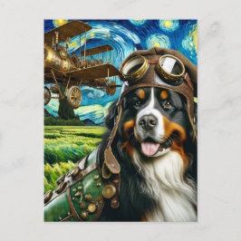 Steampunk Bernese Mountain Dog Van Gogh Postkarte