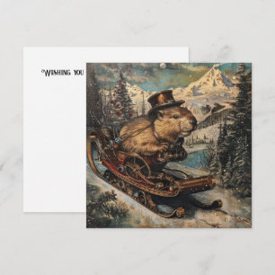 Steampunk-Biber-Schlitten-Weihnachtskarte Feiertagskarte
