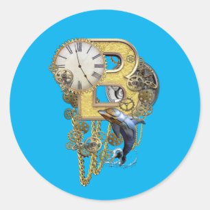 Steampunk Birthday Letter B Runder Aufkleber