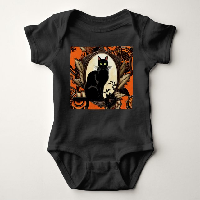 Steampunk Black Cat Halloween Baby Strampler (Vorderseite)