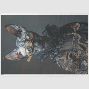 Steampunk Black Sphynx Cat Decoupage Seidenpapier