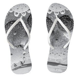 Steampunk blk&wht Mandalas Flip Flops