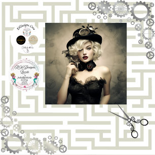 Steampunk Blonde Lady in Black Decoupage Seidenpapier