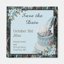 Steampunk Blue Floral Wedding Save the Date Magnet