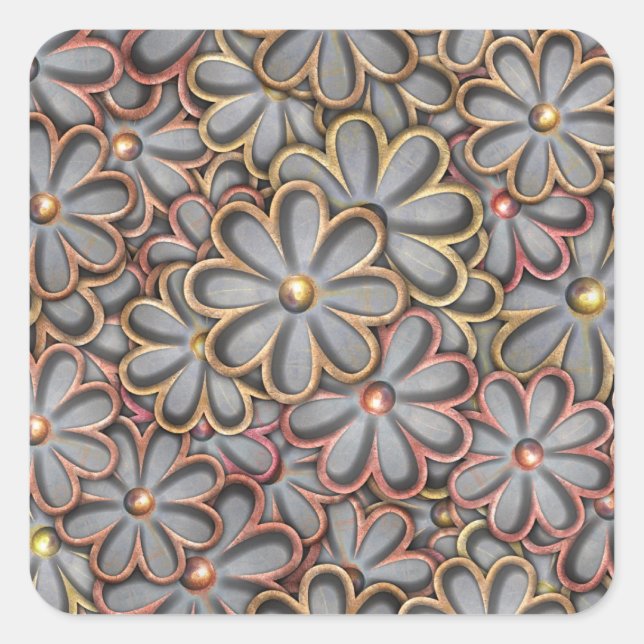 Steampunk Blume Power Quadratischer Aufkleber (Vorderseite)
