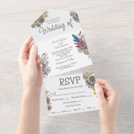Steampunk, Blume und Feathers Wedding All In One Einladung