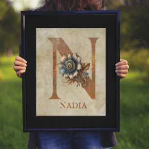 Steampunk-Blumen-Initiale N Poster