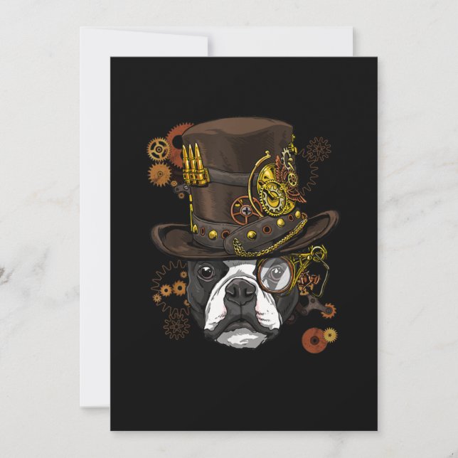 Steampunk Boston Terrier Hundeshirt Steampunk Love Ankündigung (Vorderseite)