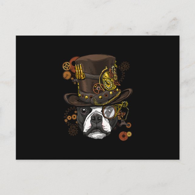 Steampunk Boston Terrier Hundeshirt Steampunk Love Ankündigungspostkarte (Vorderseite)